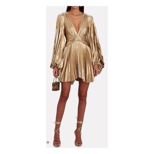 Acler Geneva Gold Pleated Mini Dress - Aus 6, US 2